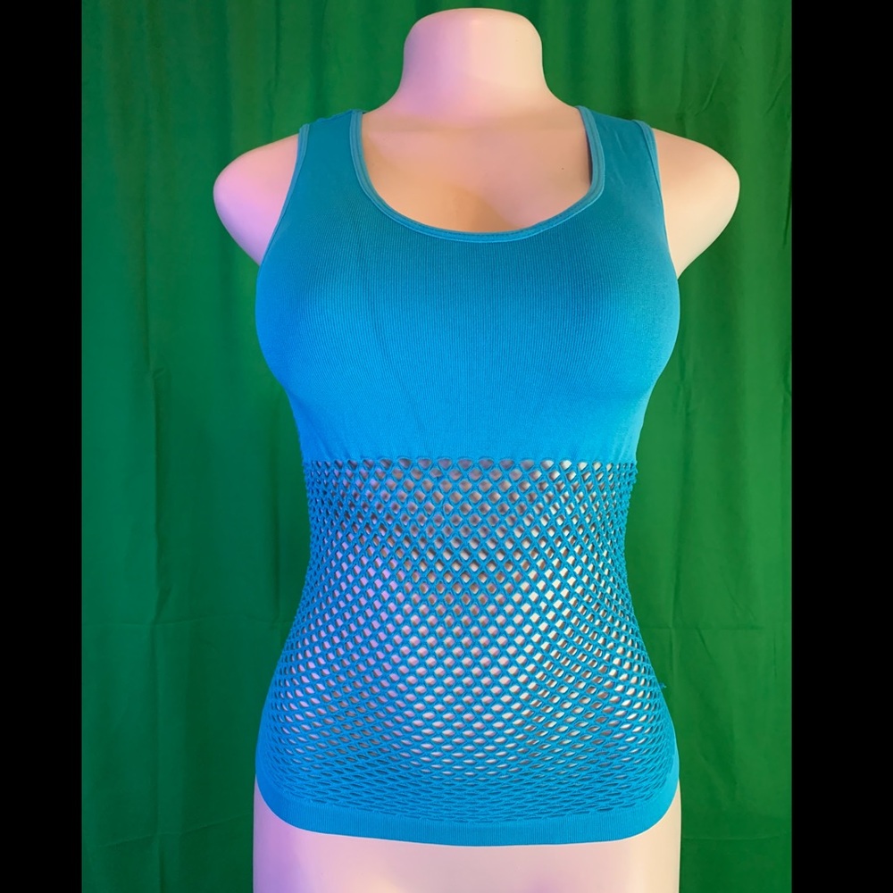 Blue netted back shirt / cover up
